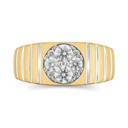 1.0 CT. TW Multi-Diamond Square-Top Ribbed Shank Ring in 14K Two-Tone Gold