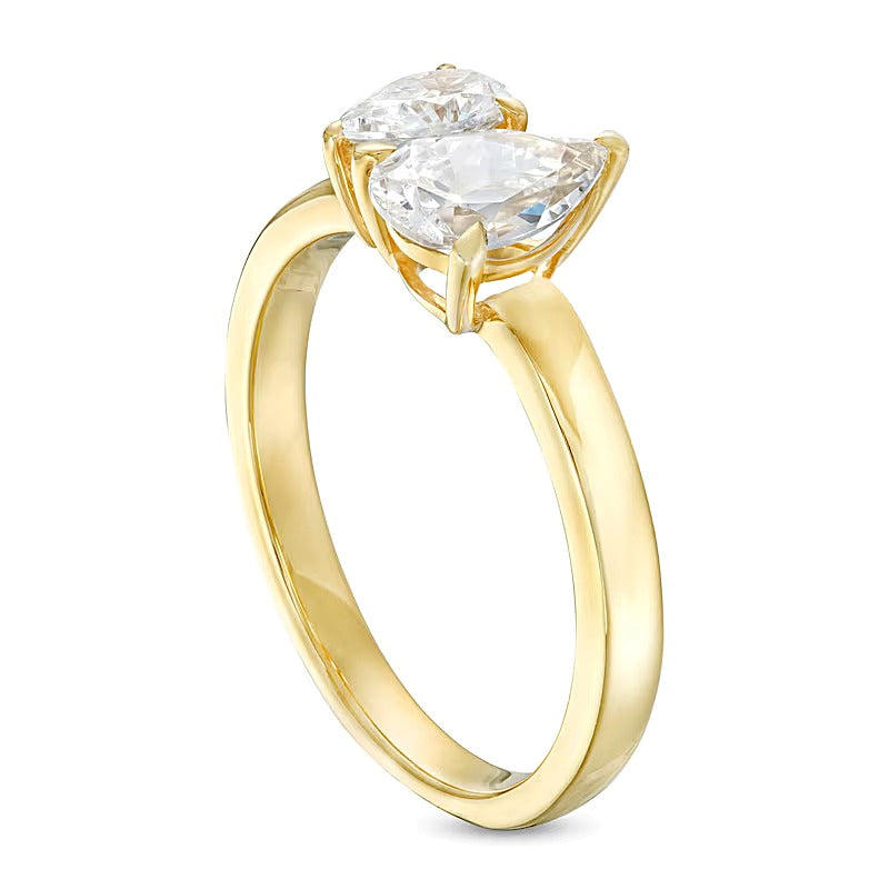 1.5 CT. TW Pear-Shaped Diamond Toi et Moi Engagement Ring in 14K Gold