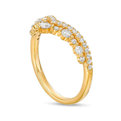 0.5 CT. TW Diamond Crown Contour Double Row Anniversary Band in 14K Gold
