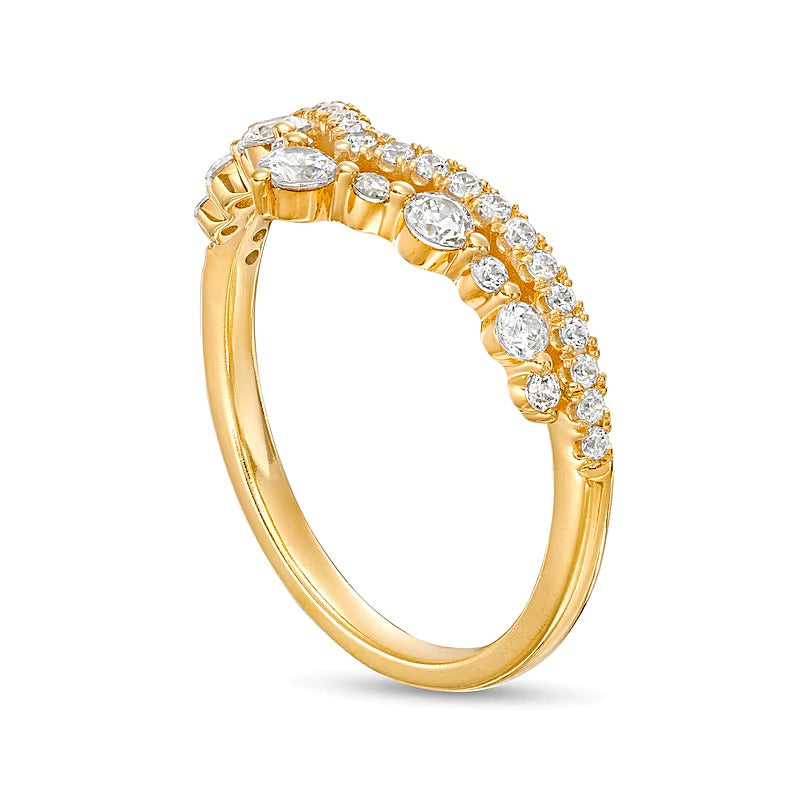0.5 CT. TW Diamond Crown Contour Double Row Anniversary Band in 14K Gold