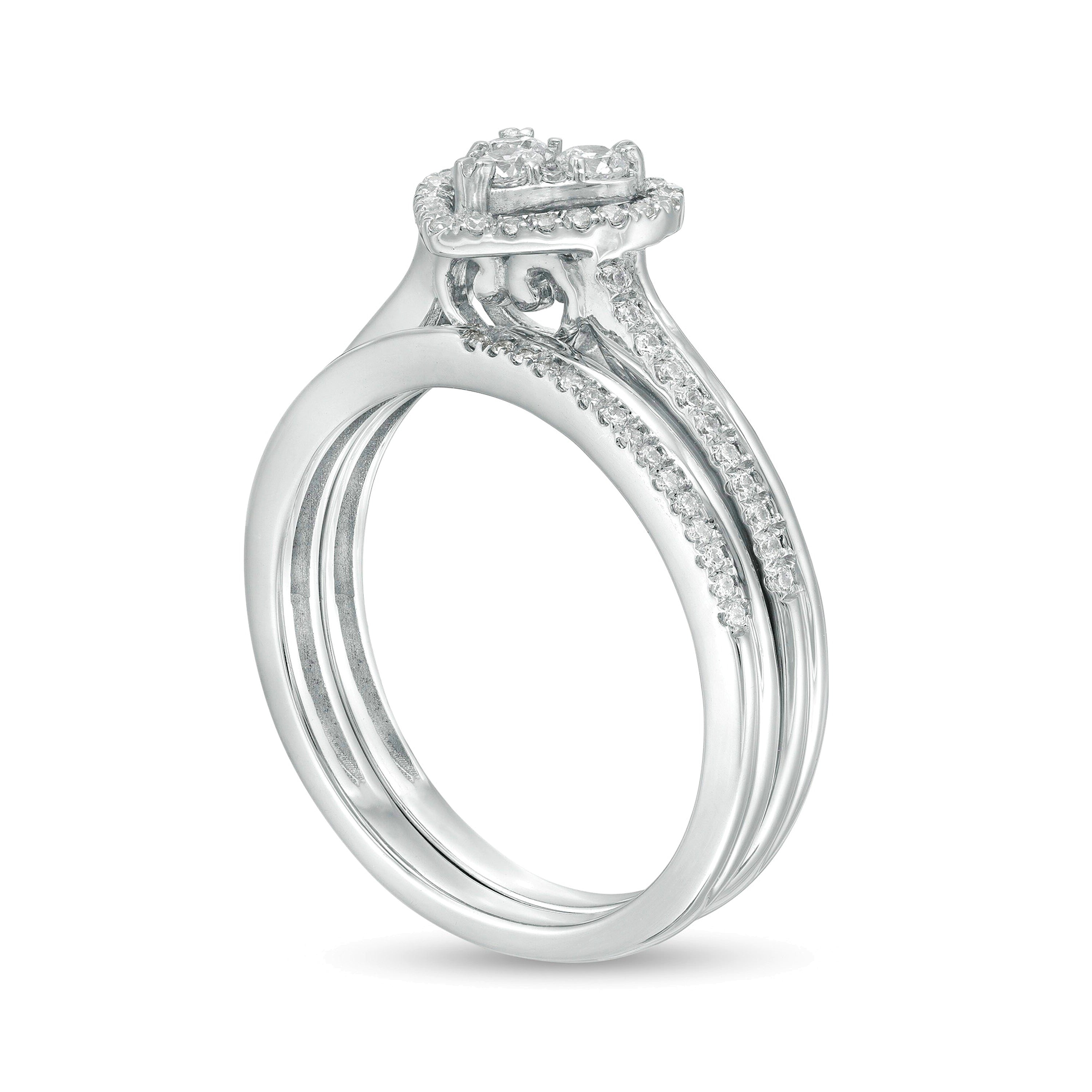 0.5 CT. TW Composite Diamond Heart-Shaped Frame Bridal Set in 10K White Gold