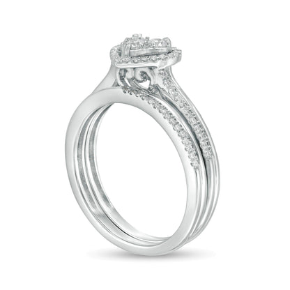 0.5 CT. TW Composite Diamond Heart-Shaped Frame Bridal Set in 10K White Gold