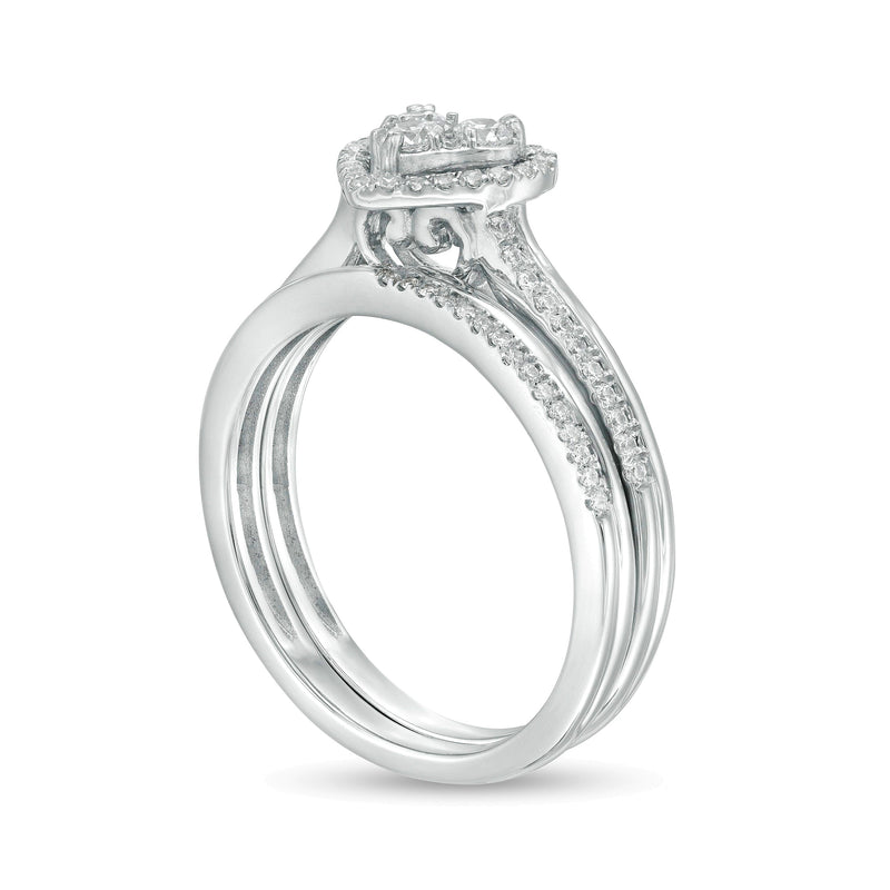 0.5 CT. TW Composite Diamond Heart-Shaped Frame Bridal Set in 10K White Gold