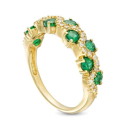3.0mm Emerald and 0.17 CT. TW Diamond Staggered Wave Band in 14K Gold