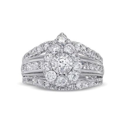 2.0 CT. TW Pear Multi-Diamond Vintage-Style Multi-Row Shank Engagement Ring in 10K White Gold