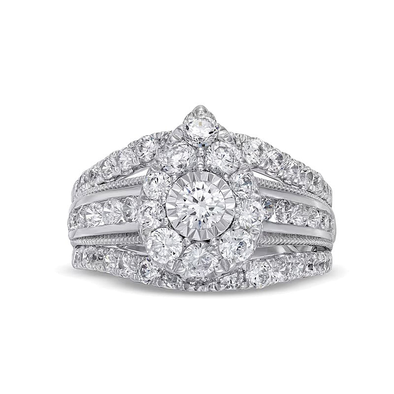2.0 CT. TW Pear Multi-Diamond Vintage-Style Multi-Row Shank Engagement Ring in 10K White Gold