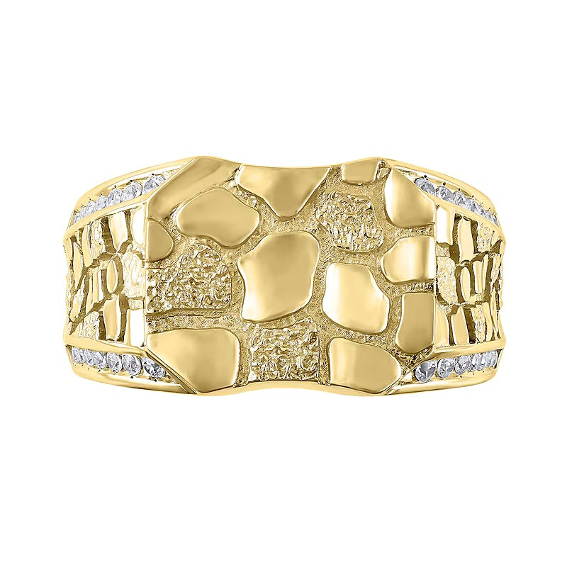 0.25 CT. TW Diamond Edge Octagon-Top Nugget Ring in 10K Gold