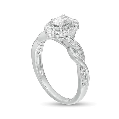 0.75 CT. TW Oval Diamond Frame Twist Shank Vintage-Style Engagement Ring in 10K White Gold