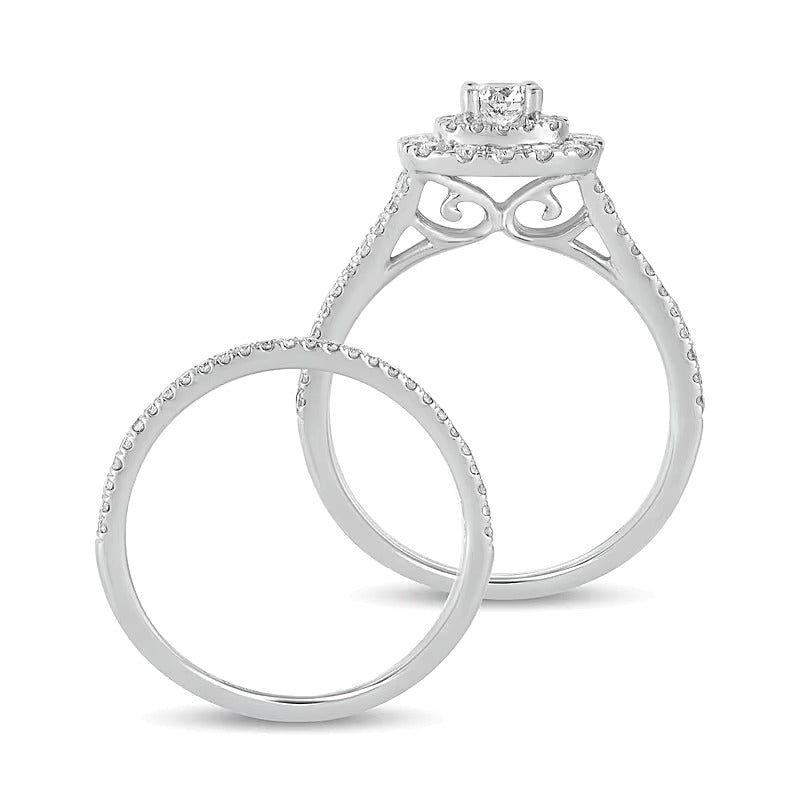 1.0 CT. TW Diamond Double Cushion-Shaped Frame Multi-Row Bridal Set in 10K White Gold