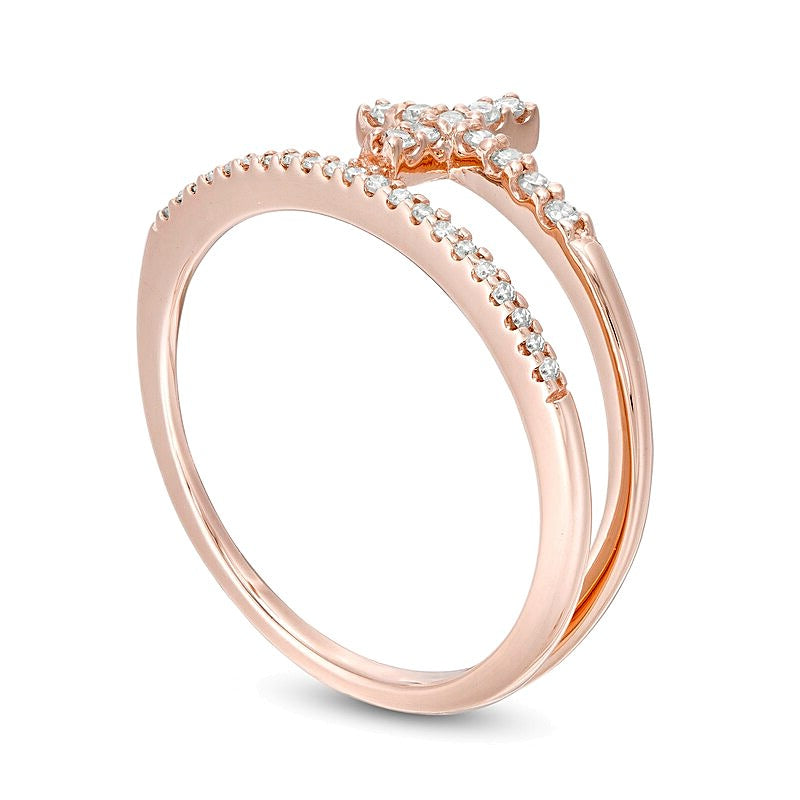 0.17 CT. TW Diamond Cross Split Shank Stacked Ring in 10K Rose Gold