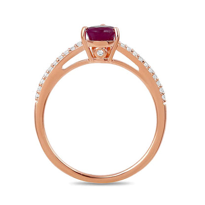 Pear-Shaped Ruby and 0.33 CT. TW Diamond Three-Piece Wedding Ring Set in 10K Rose Gold