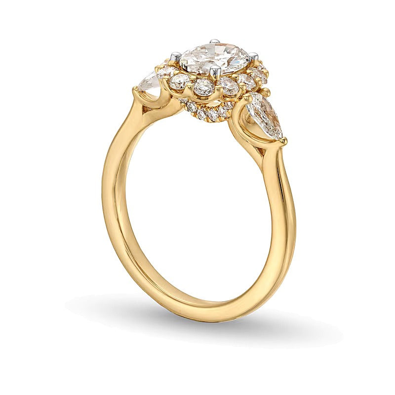 1.75 CT. TW Oval Diamond Frame Leaf-Sides Engagement Ring in 14K Gold