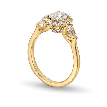 1.75 CT. TW Oval Diamond Frame Leaf-Sides Engagement Ring in 14K Gold