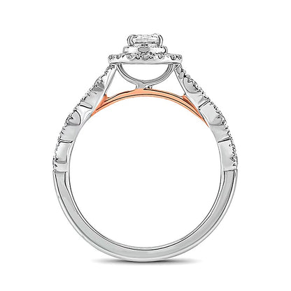 1.0 CT. TW Oval Diamond Frame Vintage-Style Bridal Set in 14K Two-Tone Gold