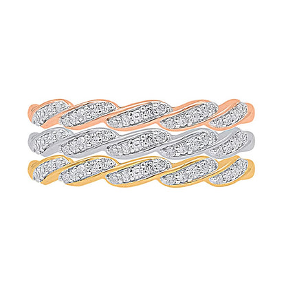 0.33 CT. TW Diamond Cascading Twist Three Piece Stackable Ring Set in Sterling Silver and Two-Tone Rhodium