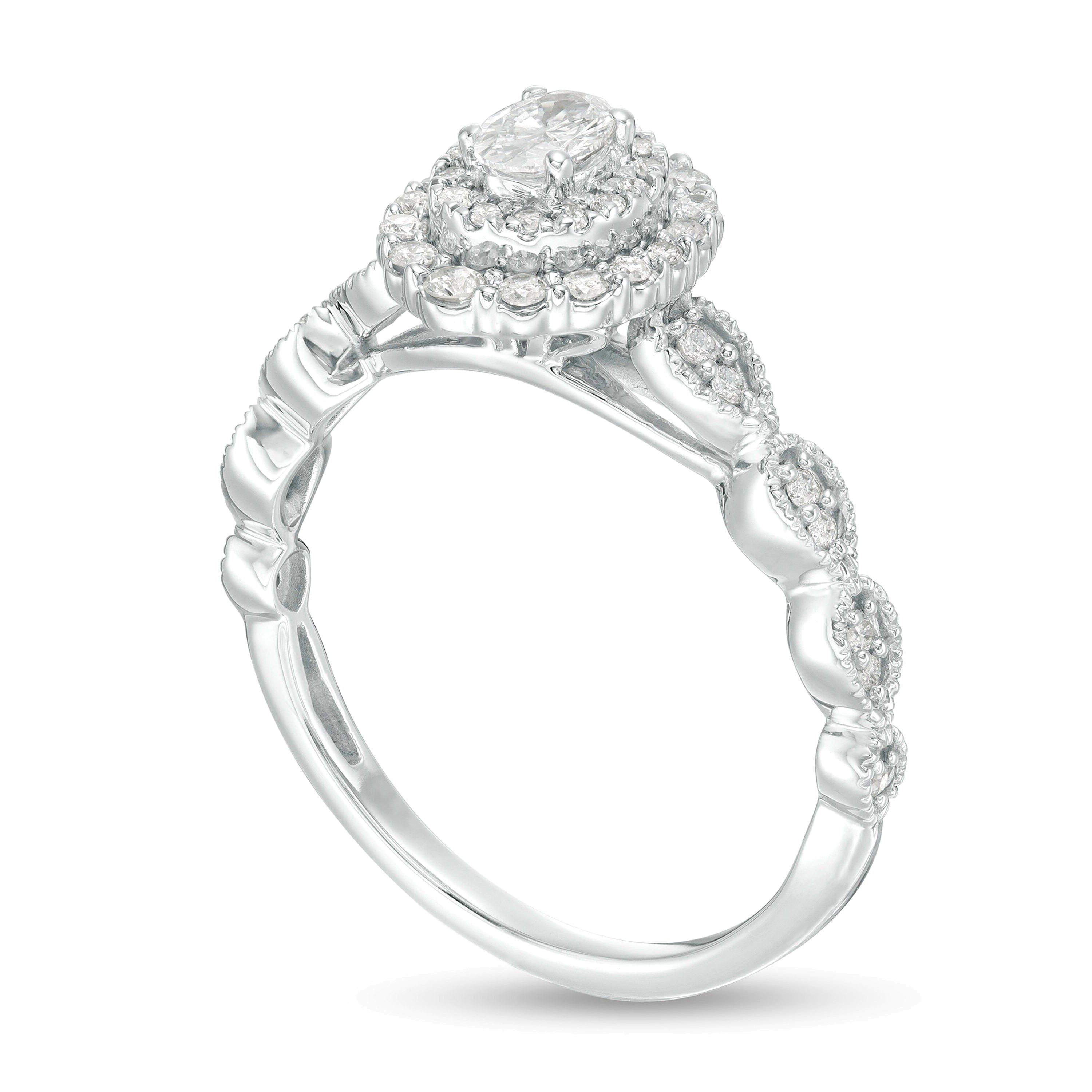 0.38 CT. TW Oval Diamond Double Frame Art Deco Vintage-Style Engagement Ring in 10K White Gold