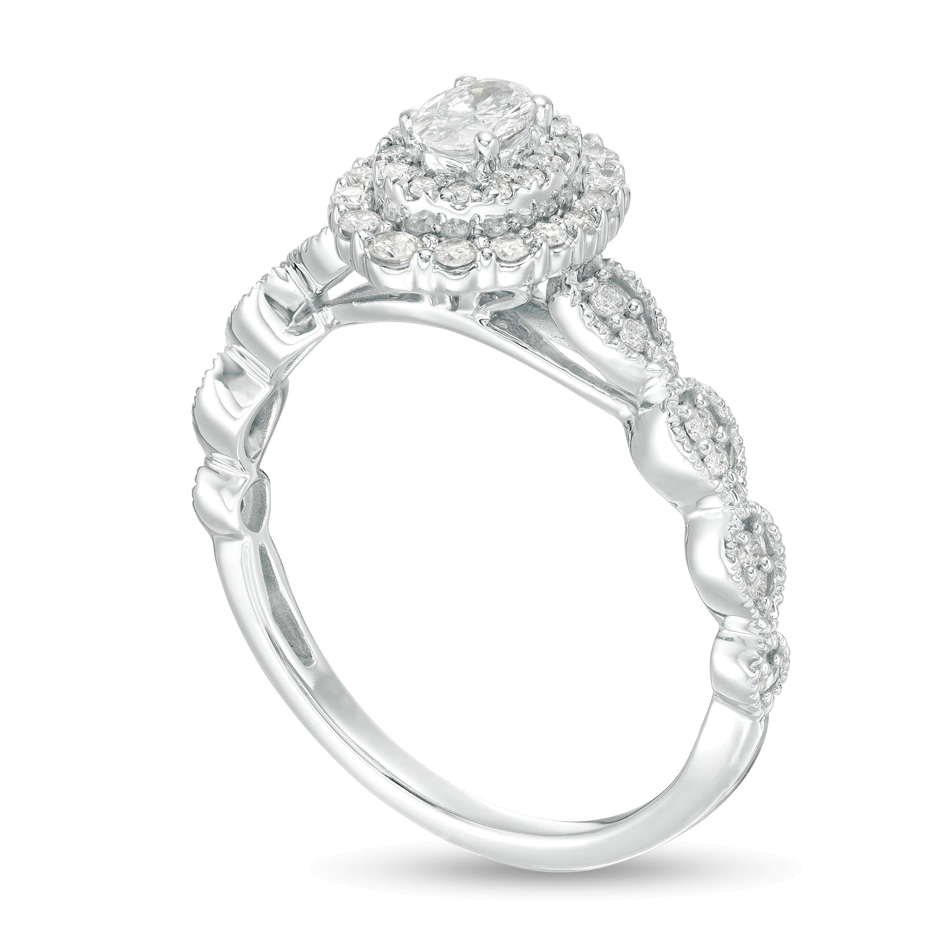 0.38 CT. TW Oval Diamond Double Frame Art Deco Vintage-Style Engagement Ring in 10K White Gold