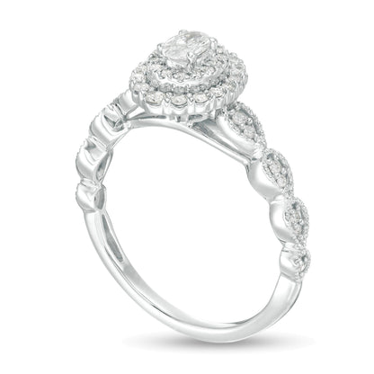 0.38 CT. TW Oval Diamond Double Frame Art Deco Vintage-Style Engagement Ring in 10K White Gold