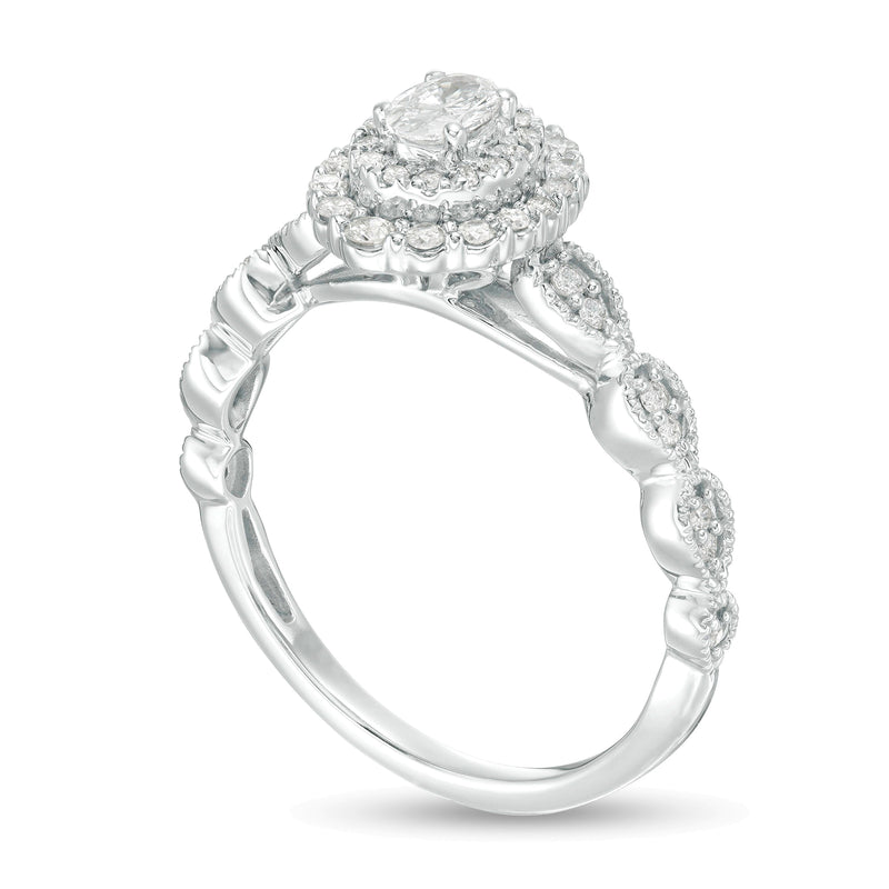 0.38 CT. TW Oval Diamond Double Frame Art Deco Vintage-Style Engagement Ring in 10K White Gold