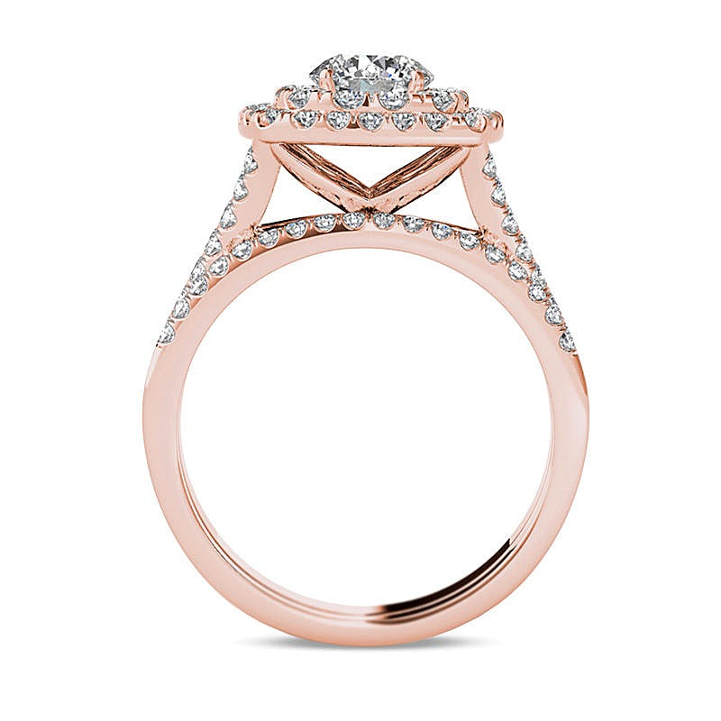2.0 CT. TW Diamond Double Cushion Frame Split Shank Bridal Set in 14K Rose Gold