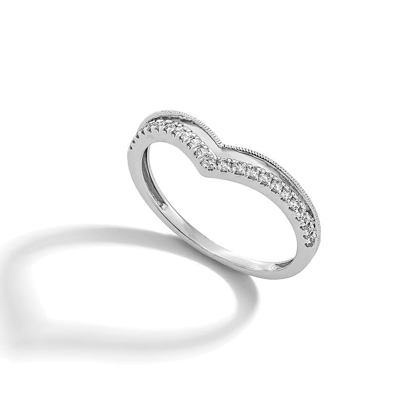 0.2 CT. TW Diamond Double Row Chevron Contour Anniversary Band in 14K White Gold