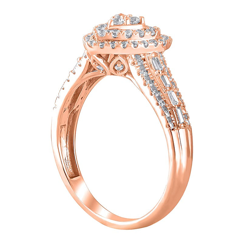 0.5 CT. TW Multi-Diamond Frame Heart Ring in 10K Rose Gold