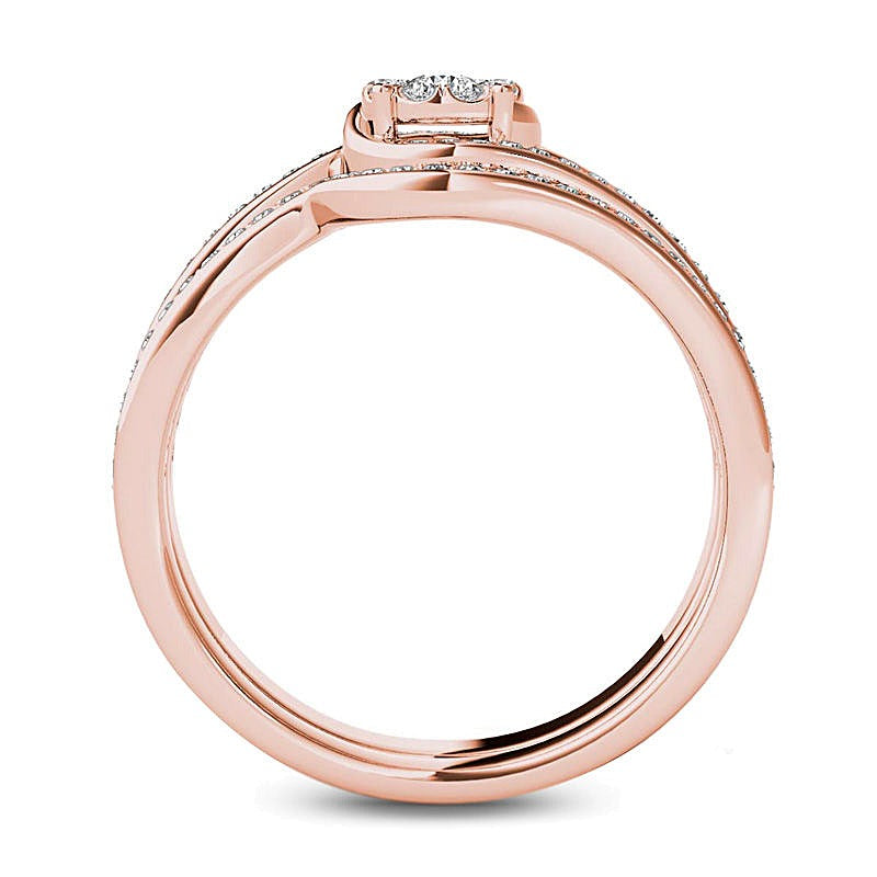 0.5 CT. TW Composite Diamond Flower Bypass Bridal Set in 14K Rose Gold
