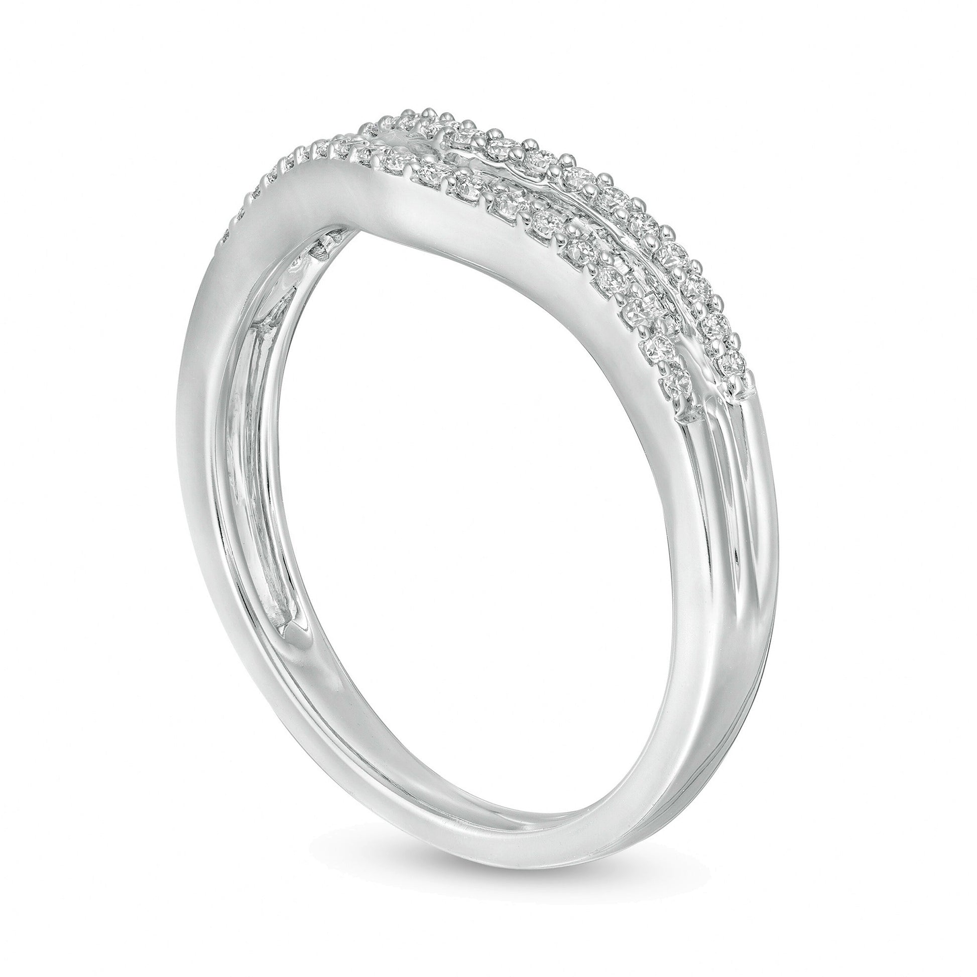 0.25 CT. TW Baguette and Round Diamond Contour Multi-Row Anniversary Band in 14K White Gold