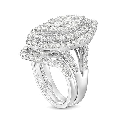 2.0 CT. TW Marquise Multi-Diamond Double Frame Split Shank Bridal Set in 14K White Gold