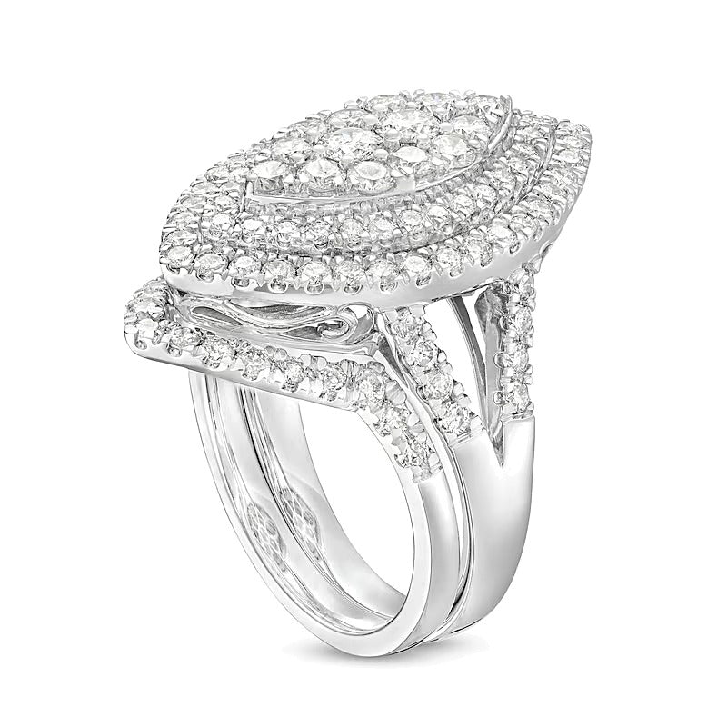2.0 CT. TW Marquise Multi-Diamond Double Frame Split Shank Bridal Set in 14K White Gold