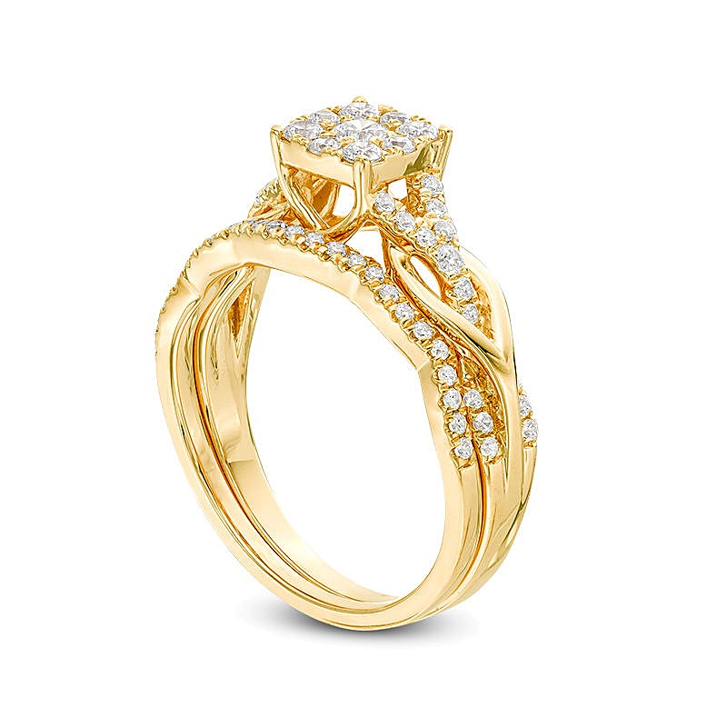 0.63 CT. TW Diamond Square Frame Knot Shank Bridal Set in 14K Gold