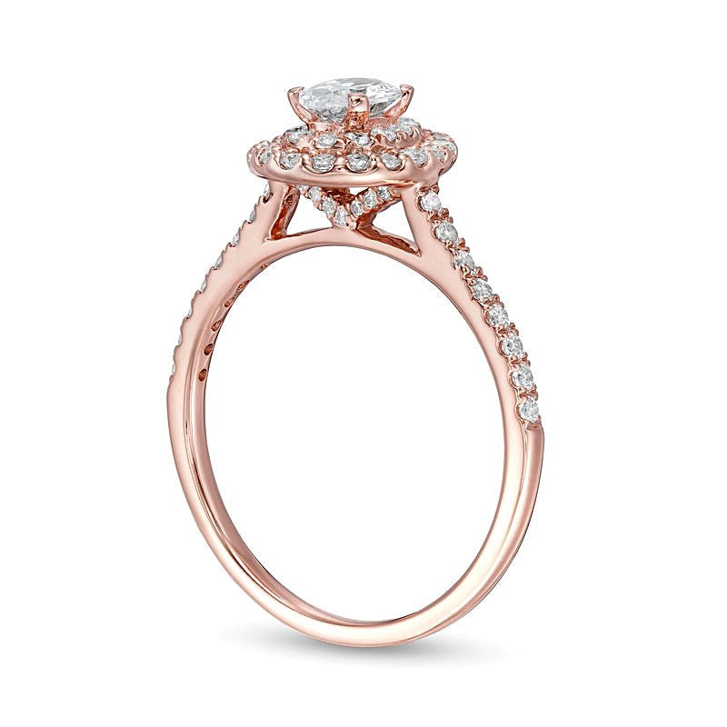 0.88 CT. TW Oval Diamond Double Frame Engagement Ring in 10K Rose Gold