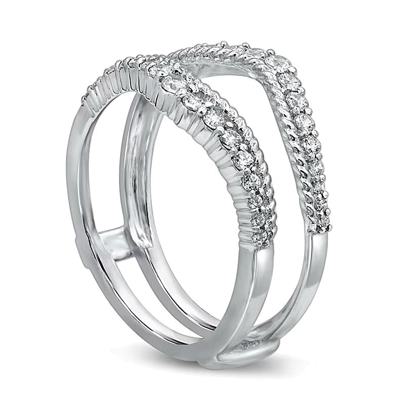 0.38 CT. TW Diamond Rope-Textured Double Row Contour Solitaire Enhancer in 14K White Gold