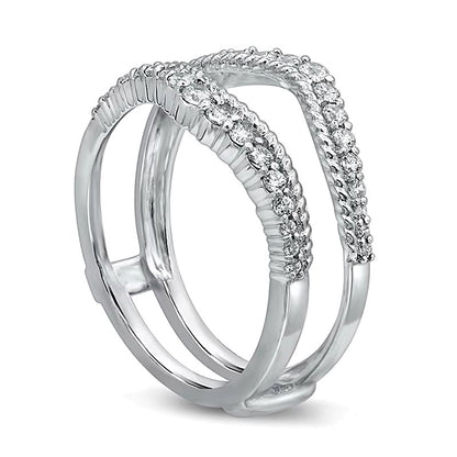 0.38 CT. TW Diamond Rope-Textured Double Row Contour Solitaire Enhancer in 14K White Gold