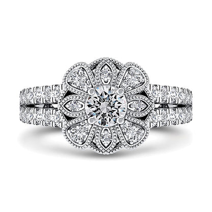 0.75 CT. TW Diamond Flower Frame Double Row Split Shank Ring in 10K White Gold