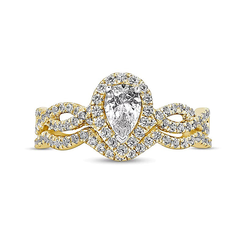 1.0 CT. TW Pear-Shaped Diamond Twist Shank Bridal Set in 14K Gold (I/I2)