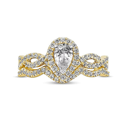 1.0 CT. TW Pear-Shaped Diamond Twist Shank Bridal Set in 14K Gold (I/I2)