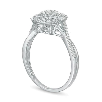 0.33 CT. TW Multi-Diamond Cushion Frame Crossover Shank Ring in 10K White Gold