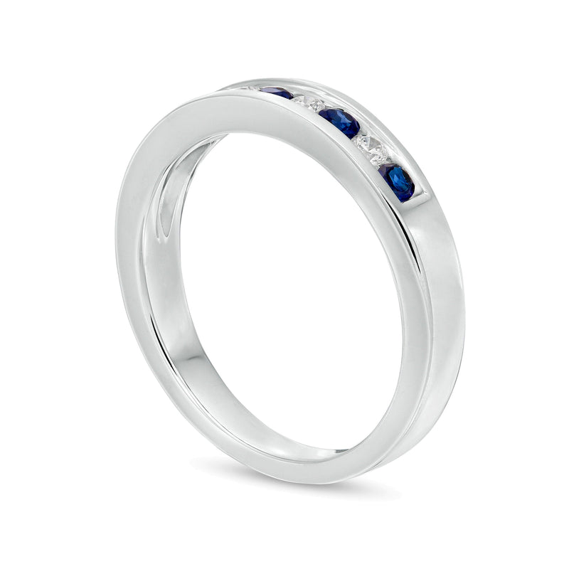 Blue Sapphire and 0.13 CT. TW Diamond Channel-Set Alternating Band in 14K White Gold