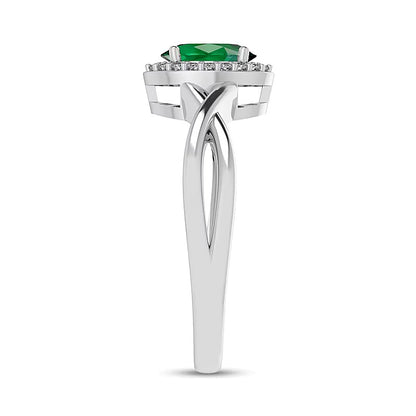 Oval Emerald and 0.07 CT. TW Diamond Frame Crossover Shank Ring in 10K White Gold