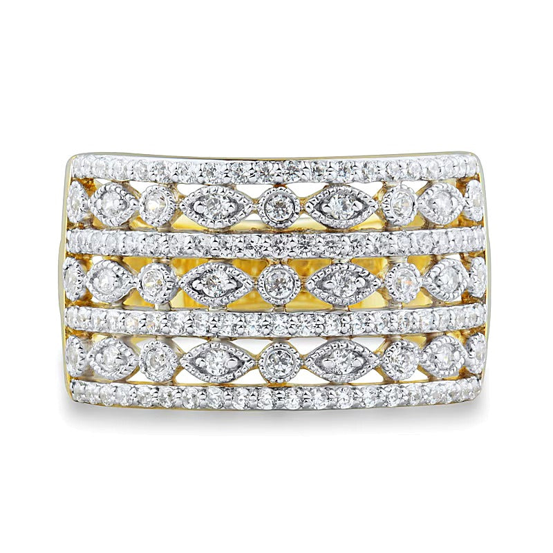 0.5 CT. TW Diamond Alternating Marquise Multi-Row Vintage-Style Band in 10K Gold