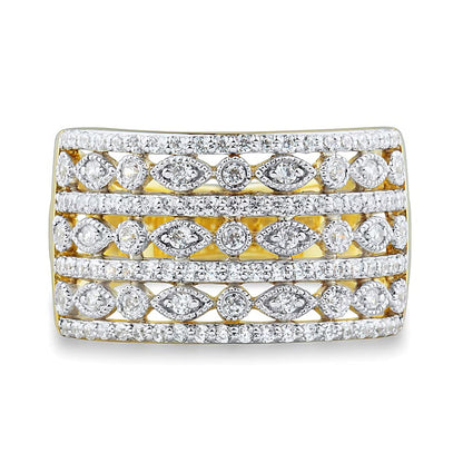0.5 CT. TW Diamond Alternating Marquise Multi-Row Vintage-Style Band in 10K Gold