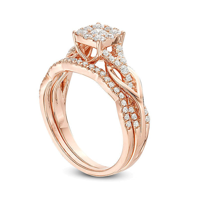 0.63 CT. TW Diamond Square Frame Knot Shank Bridal Set in 14K Rose Gold