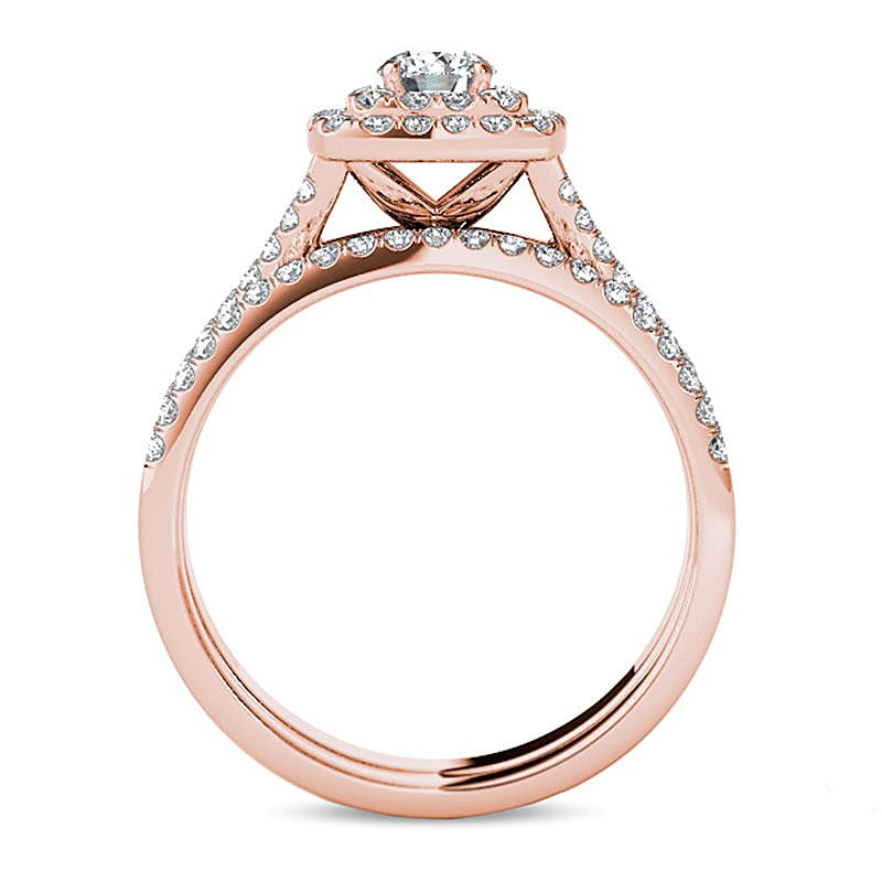 1.0 CT. TW Diamond Double Cushion Frame Split Shank Bridal Set in 14K Rose Gold