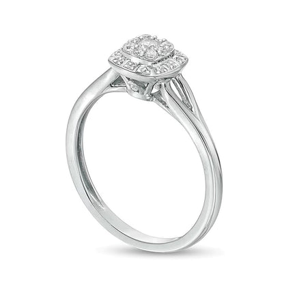 0.2 CT. TW Cushion-Shaped Multi-Diamond Frame Split Shank Promise Ring in 10K White Gold