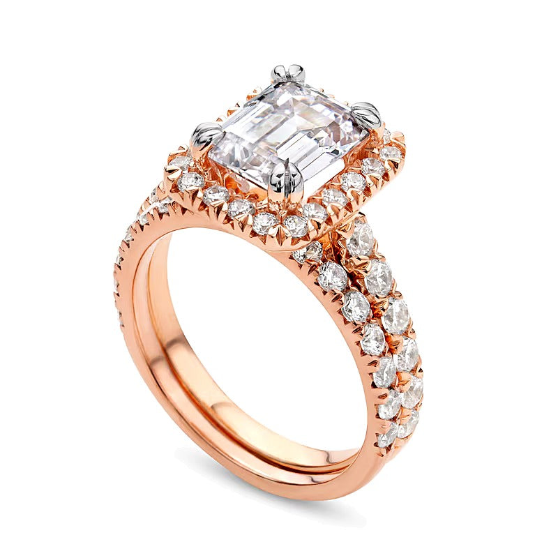 4.5 CT. TW Emerald-Cut Lab-Grown Diamond Frame Bridal Set in 14K Rose Gold (I/SI2)