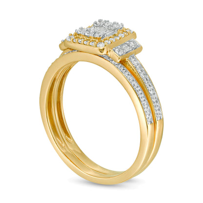 0.5 CT. TW Composite Diamond Frame Collar Bridal Set in 10K Gold