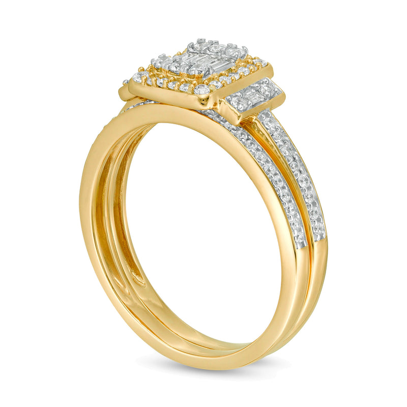 0.5 CT. TW Composite Diamond Frame Collar Bridal Set in 10K Gold