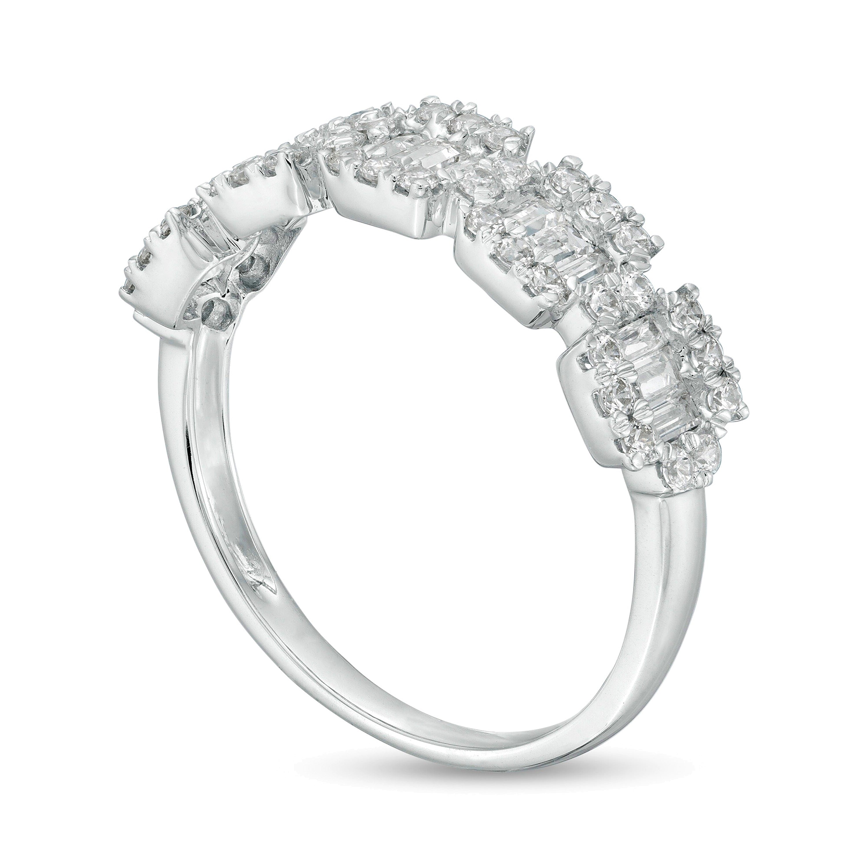 0.75 CT. TW Baguette and Round Diamond Composite Five Stone Ring in 10K White Gold