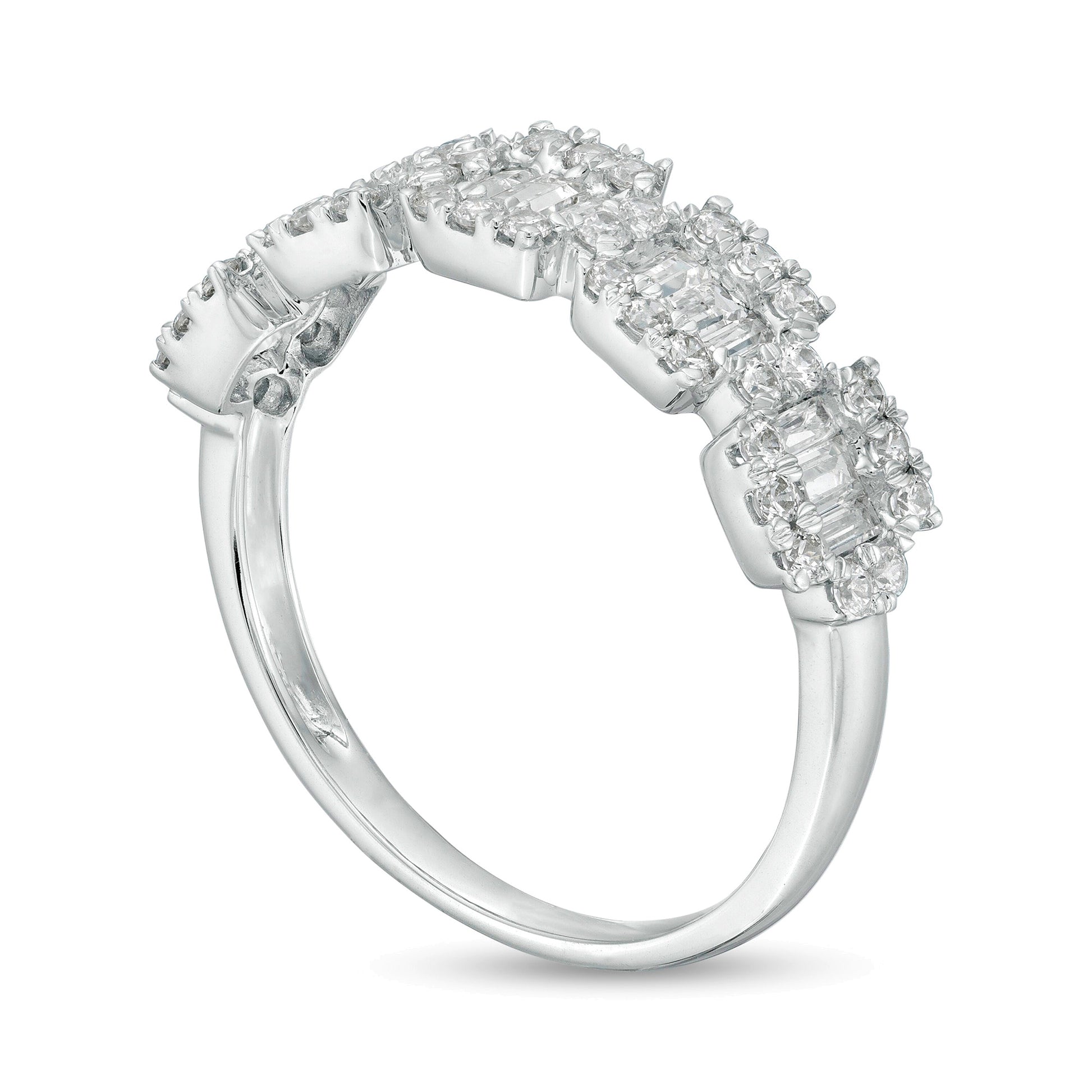0.75 CT. TW Baguette and Round Diamond Composite Five Stone Ring in 10K White Gold